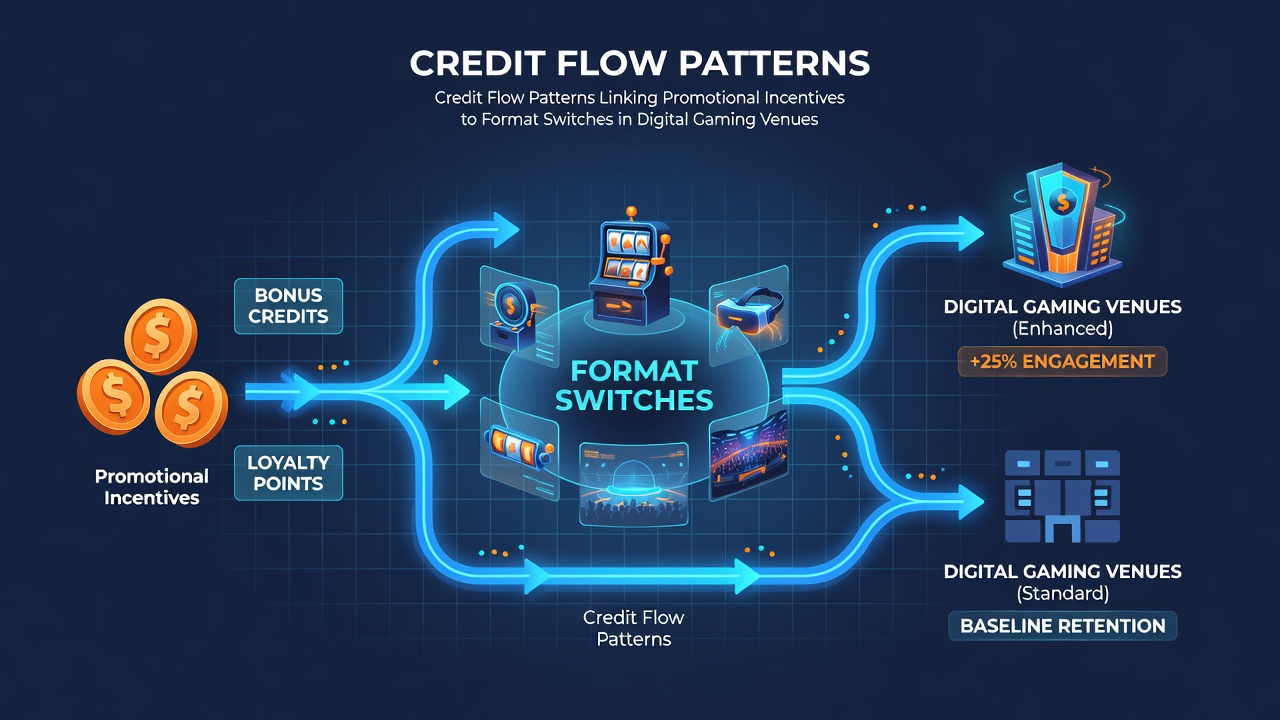 Diagram illustrating credit movement between slot machines and table games following promotional redemptions