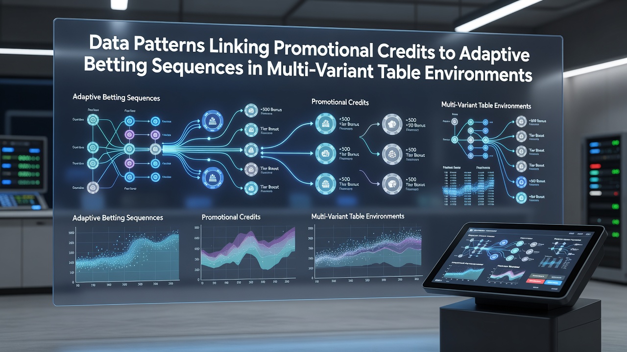 Visualization of data correlations between promotional credits and adaptive betting sequences across table game variants