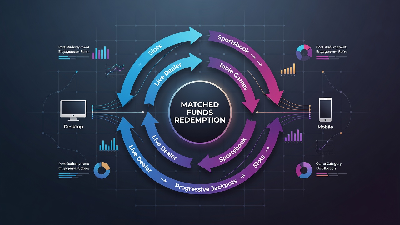 Data visualization of player game switches between slots and tables following matched fund redemptions
