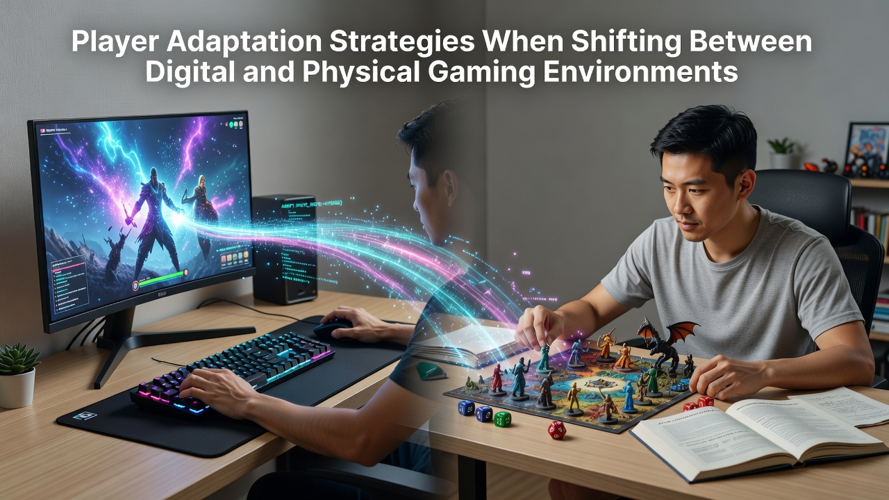 Players transitioning from digital screens to physical casino tables in a busy gaming floor setting