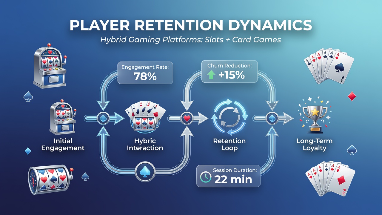 Hybrid gaming platform interface showing slots and card game sections side by side with player activity indicators