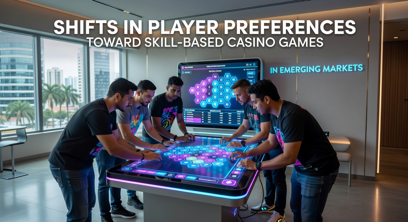 Casino floor in an emerging market showing players engaged with skill-based table games and digital interfaces