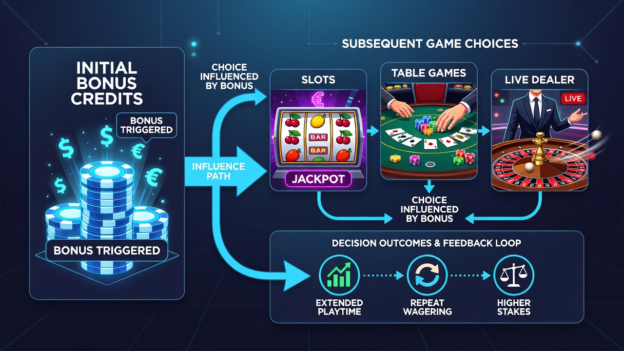 Analytics dashboard showing player navigation paths after bonus credit activation in virtual casinos