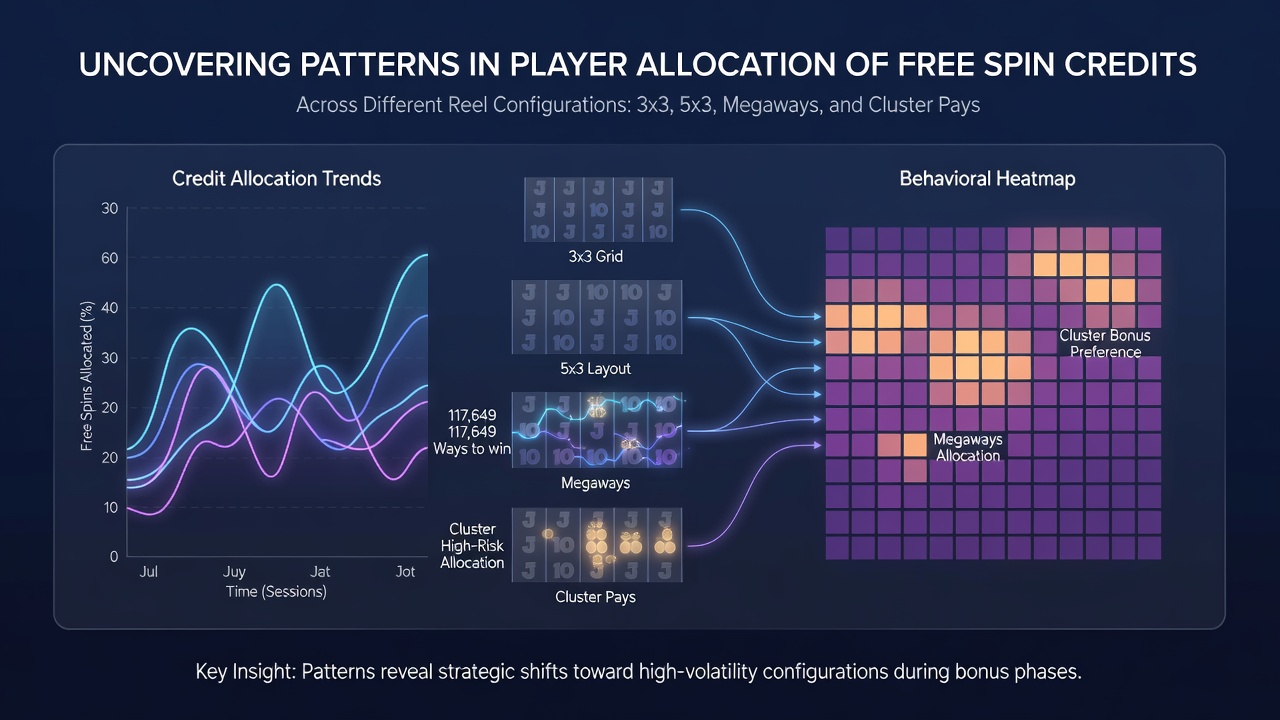 Data visualization charts showing player credit allocation percentages across three-reel versus five-reel slot configurations